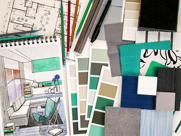 concept de la maison de décoration et de rénovation - aménagement intérieur plan photos et images de collection
