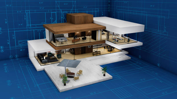 conception 3d d’une belle maison moderne - projet 3d archi photos et images de collection